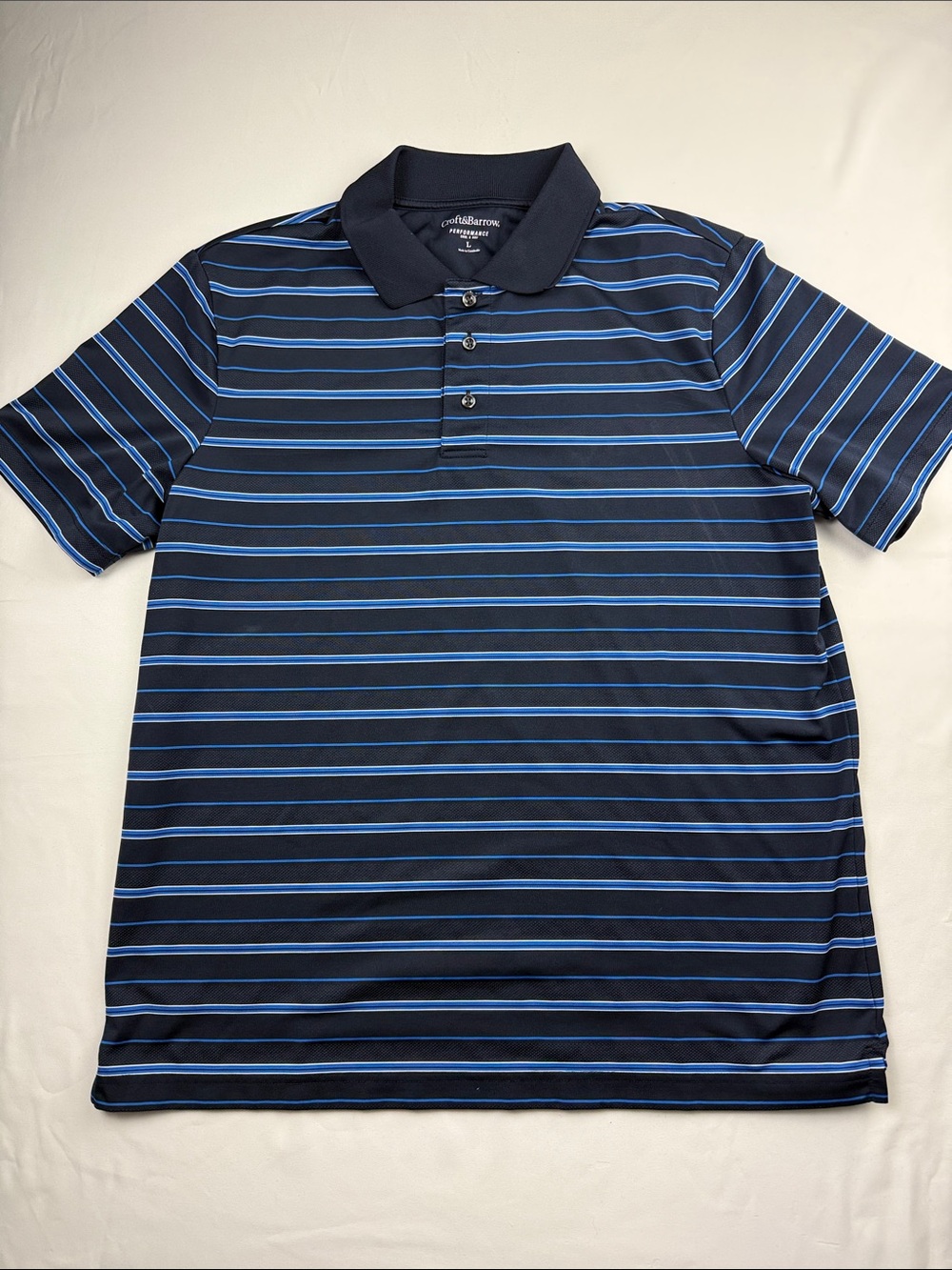 croft & barrow Navy Light Blue Striped Performance Short Sleeve Polo Size L
